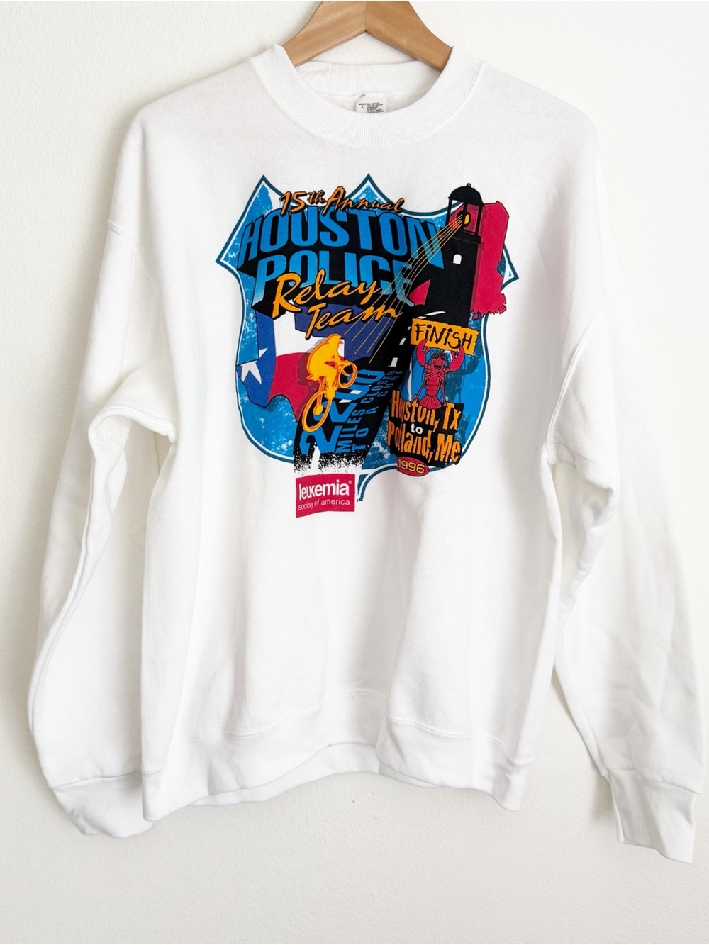 Vtg 90s Houston Police Relay Team Graphic Crewneck Sweatshirt Fruit of Loom L